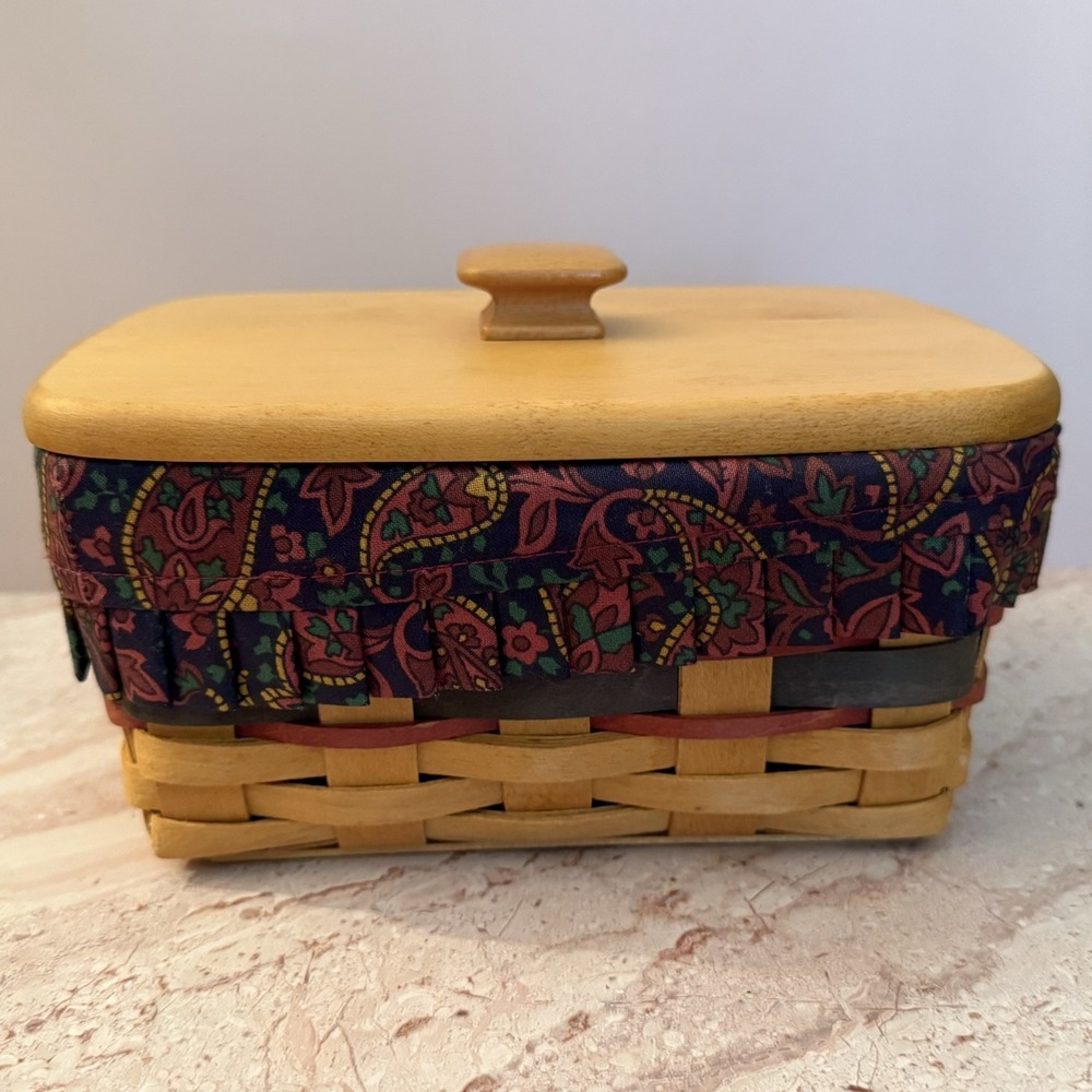 Longaberger 1996 Fathers Day Basket Rolodex Address Cards Lid & Paisley Liner